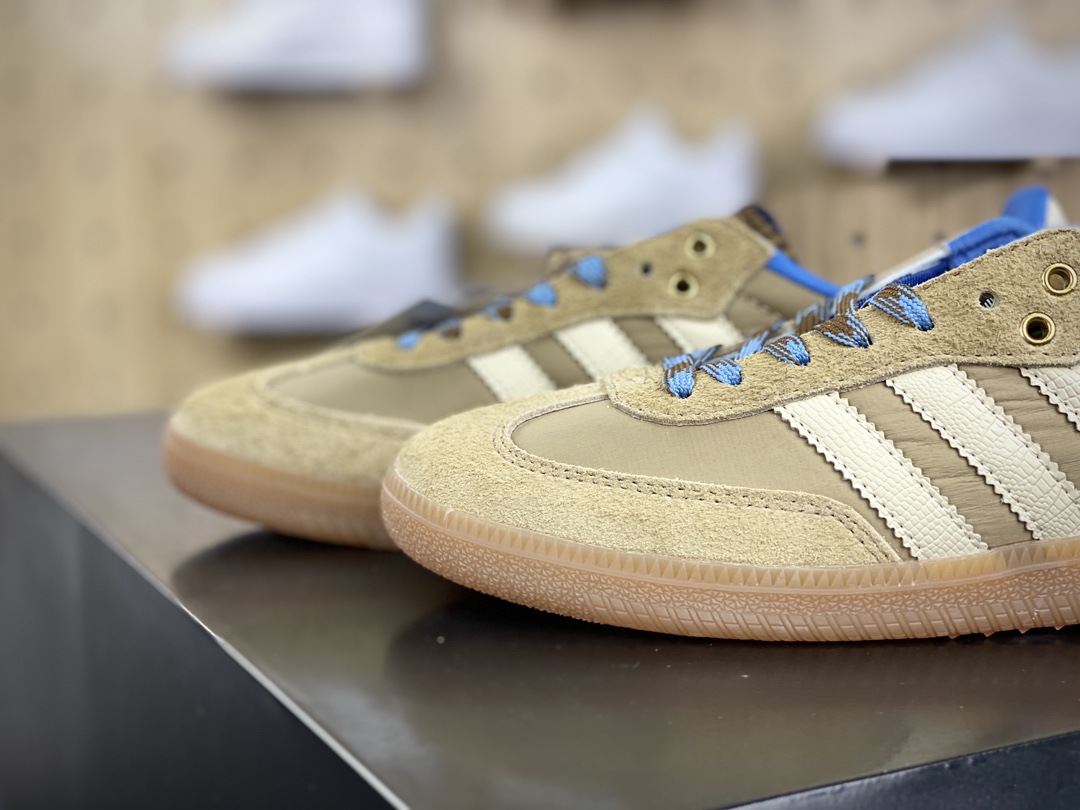 200 Wales Bonner x Adidas Originals Samba Classic”Tan/White/Gum”桑巴舞板鞋“联名奶茶黄奶白蓝生胶底”IH3261