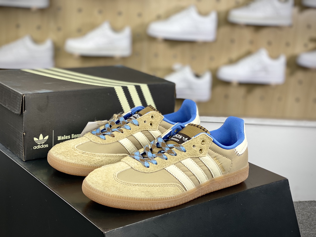 200 Wales Bonner x Adidas Originals Samba Classic”Tan/White/Gum”桑巴舞板鞋“联名奶茶黄奶白蓝生胶底”IH3261