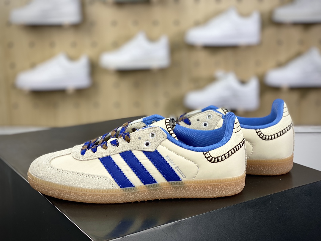 200 Wales Bonner x Adidas Originals Samba Classic”White/Royal Blue/Gum”桑巴舞板鞋“联名米白皇家蓝生胶底”IH7756