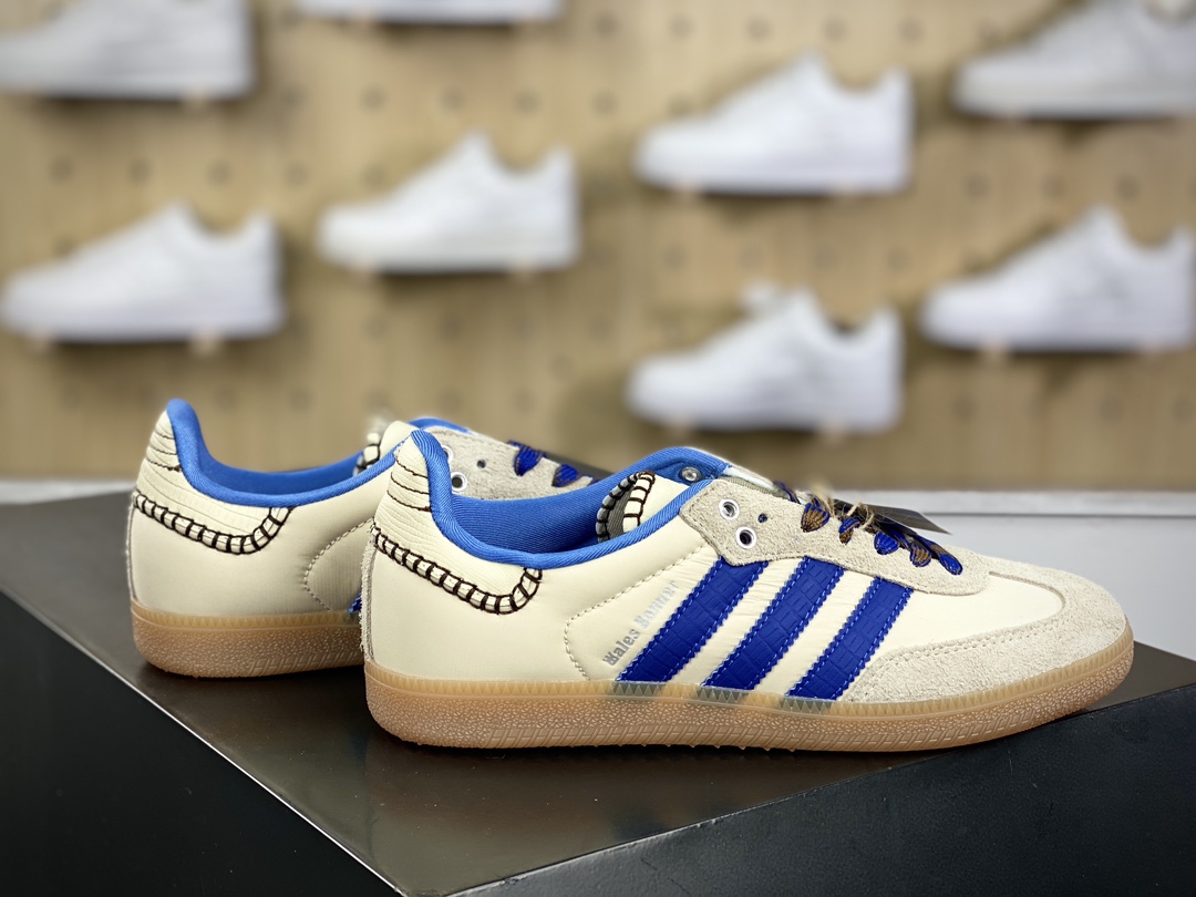 200 Wales Bonner x Adidas Originals Samba Classic”White/Royal Blue/Gum”桑巴舞板鞋“联名米白皇家蓝生胶底”IH7756