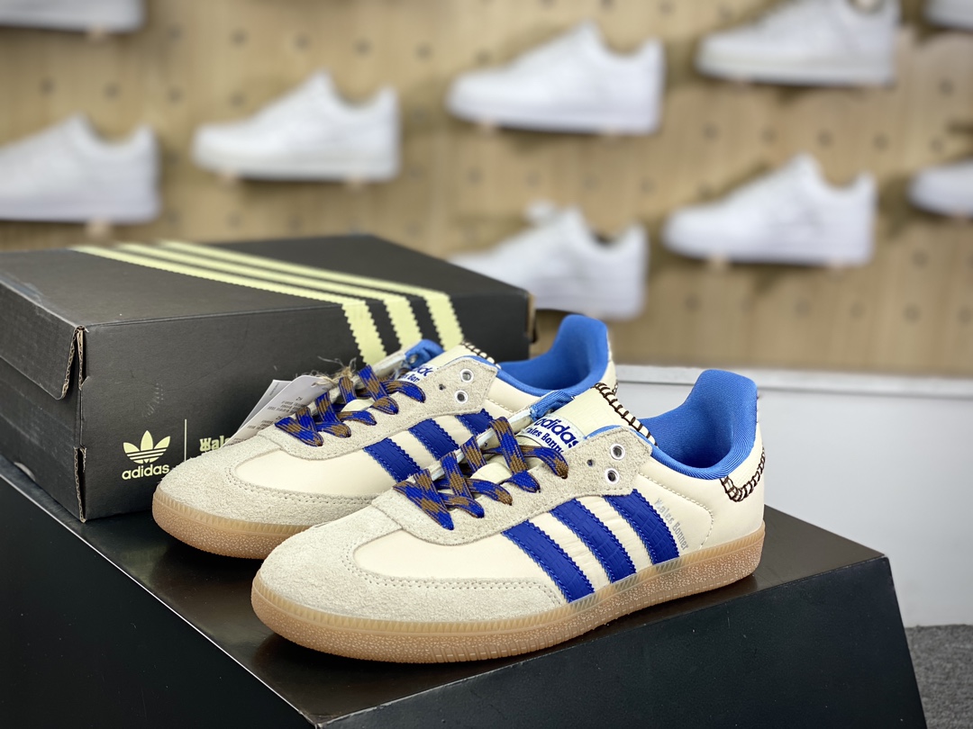 200 Wales Bonner x Adidas Originals Samba Classic”White/Royal Blue/Gum”桑巴舞板鞋“联名米白皇家蓝生胶底”IH7756