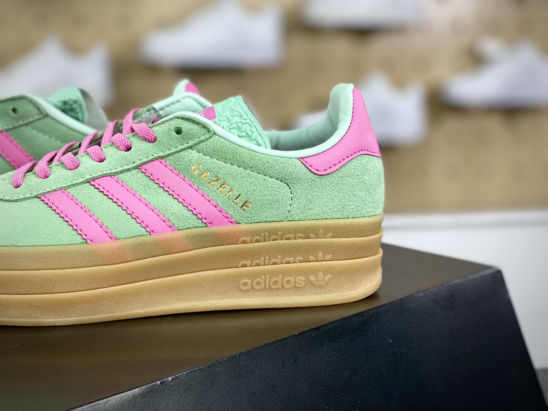 160 阿迪达斯Adidas Originals Gazelle Bold W 羚羊松糕系列板鞋“翻毛薄荷绿骚粉生胶底”H06125