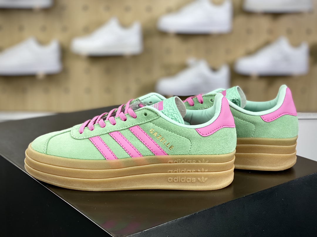 160 阿迪达斯Adidas Originals Gazelle Bold W 羚羊松糕系列板鞋“翻毛薄荷绿骚粉生胶底”H06125