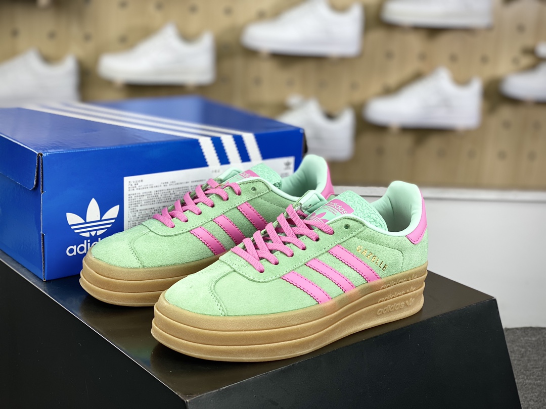 160 阿迪达斯Adidas Originals Gazelle Bold W 羚羊松糕系列板鞋“翻毛薄荷绿骚粉生胶底”H06125