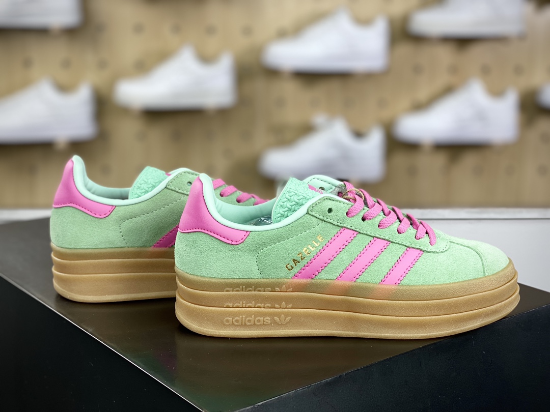 160 阿迪达斯Adidas Originals Gazelle Bold W 羚羊松糕系列板鞋“翻毛薄荷绿骚粉生胶底”H06125