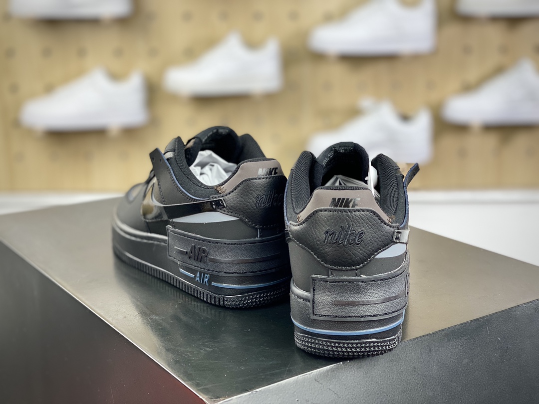 200 耐克Nike WMNS Air Force 1 Shadow"Triple Black"空军一号轻量板鞋“皮革全黑武士”FB7582-001