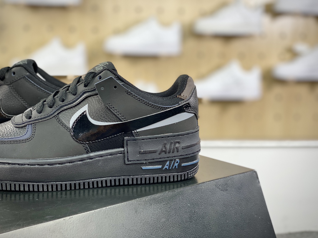 200 耐克Nike WMNS Air Force 1 Shadow"Triple Black"空军一号轻量板鞋“皮革全黑武士”FB7582-001