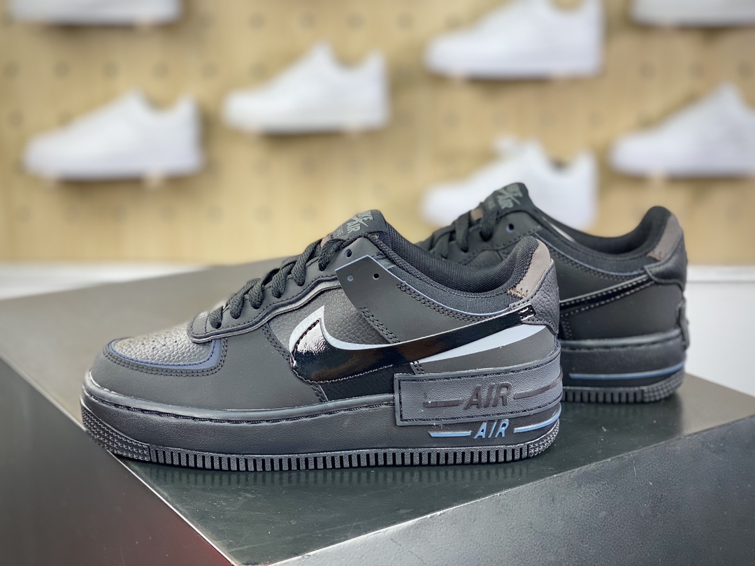 200 耐克Nike WMNS Air Force 1 Shadow"Triple Black"空军一号轻量板鞋“皮革全黑武士”FB7582-001