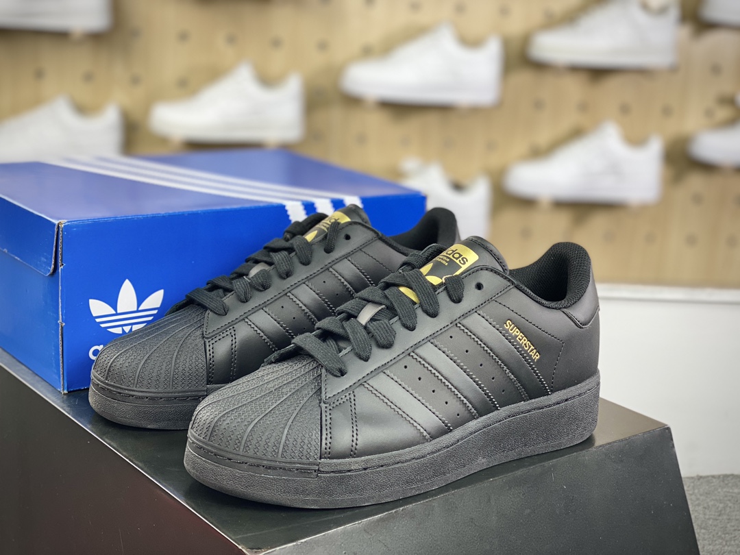 200 阿迪达斯/三叶草Adidas Originals Superstar XLG 贝壳头系列低帮板鞋“皮革武士黑金LOGO”ID4656