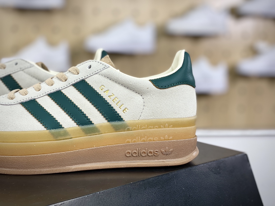 180 阿迪达斯Adidas Originals Gazelle Bold W 羚羊松糕板鞋“浅灰棕深绿生胶底”ID7056