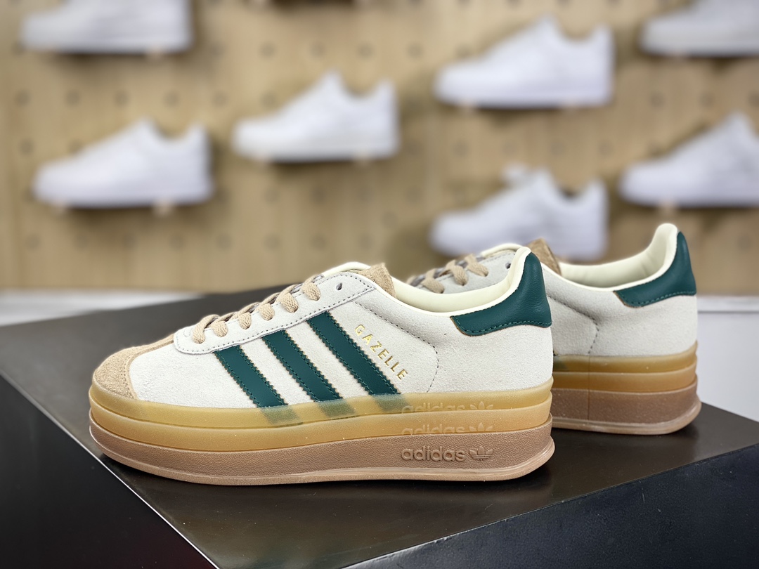 180 阿迪达斯Adidas Originals Gazelle Bold W 羚羊松糕板鞋“浅灰棕深绿生胶底”ID7056