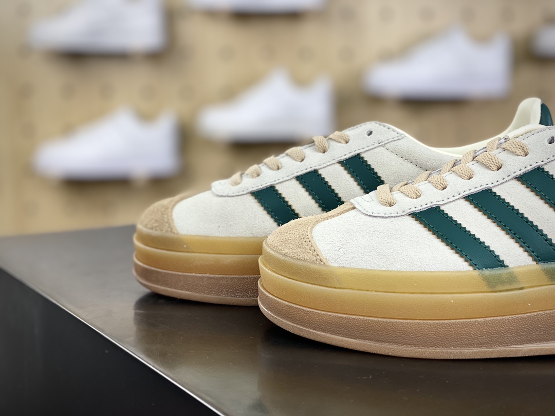 180 阿迪达斯Adidas Originals Gazelle Bold W 羚羊松糕板鞋“浅灰棕深绿生胶底”ID7056