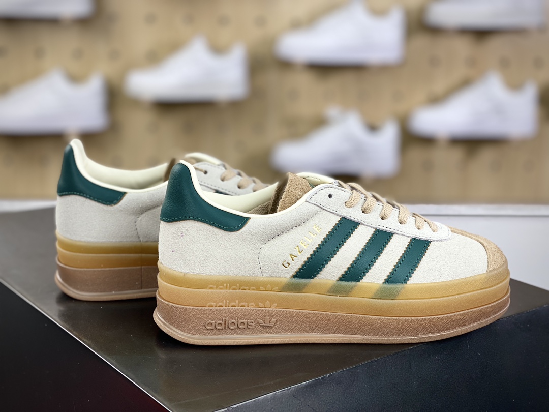 180 阿迪达斯Adidas Originals Gazelle Bold W 羚羊松糕板鞋“浅灰棕深绿生胶底”ID7056