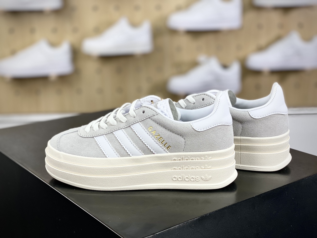 180 阿迪达斯Adidas Originals Gazelle Bold W 羚羊松糕系列板鞋“翻毛浅灰白”HQ6893