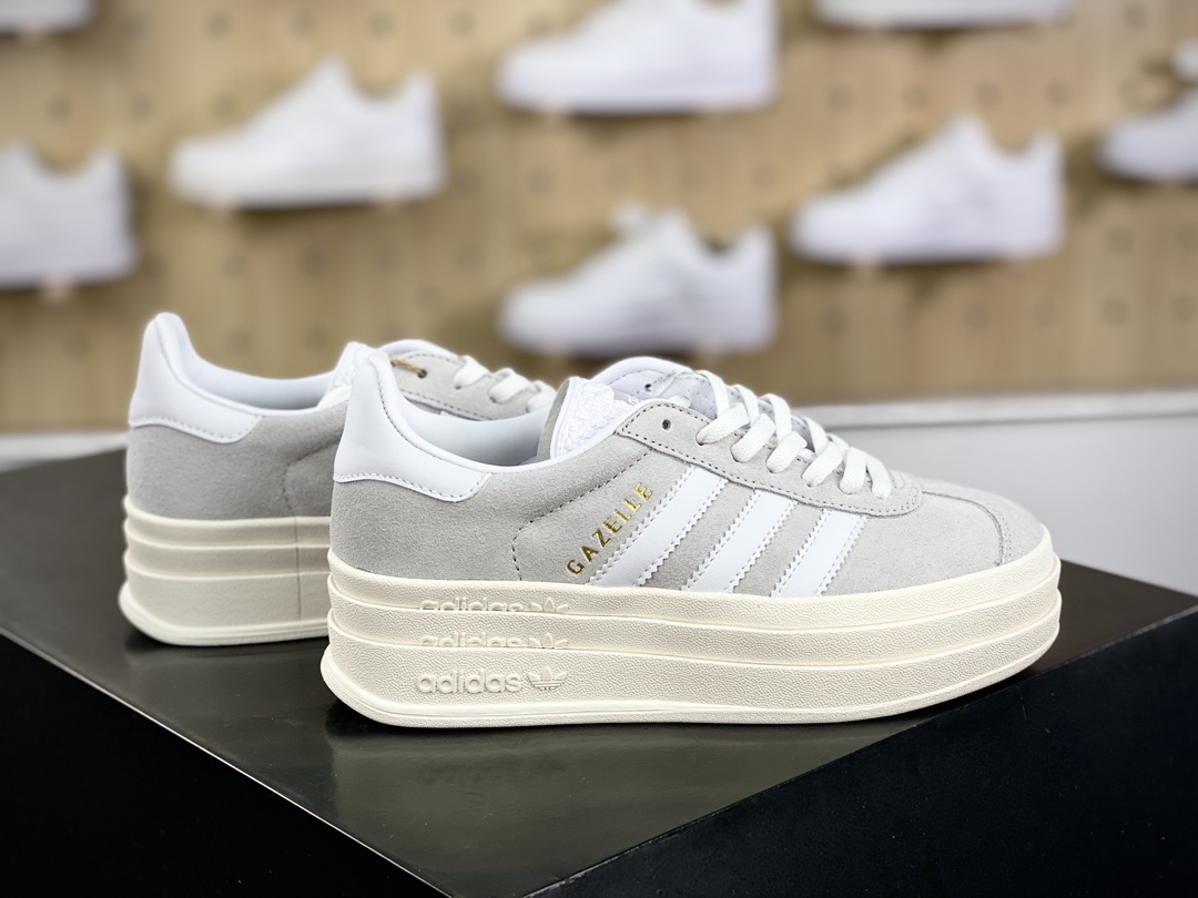 180 阿迪达斯Adidas Originals Gazelle Bold W 羚羊松糕系列板鞋“翻毛浅灰白”HQ6893