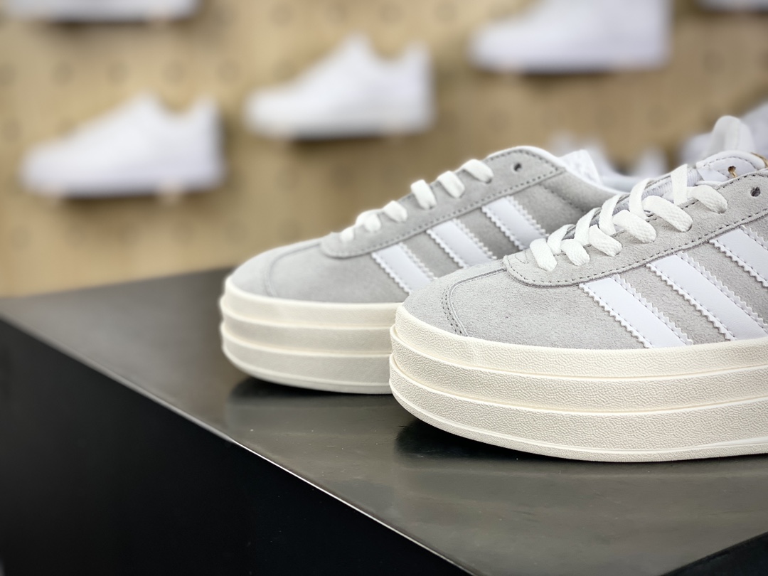 180 阿迪达斯Adidas Originals Gazelle Bold W 羚羊松糕系列板鞋“翻毛浅灰白”HQ6893