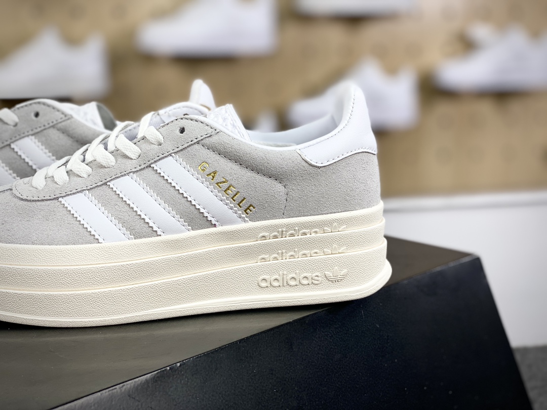 180 阿迪达斯Adidas Originals Gazelle Bold W 羚羊松糕系列板鞋“翻毛浅灰白”HQ6893