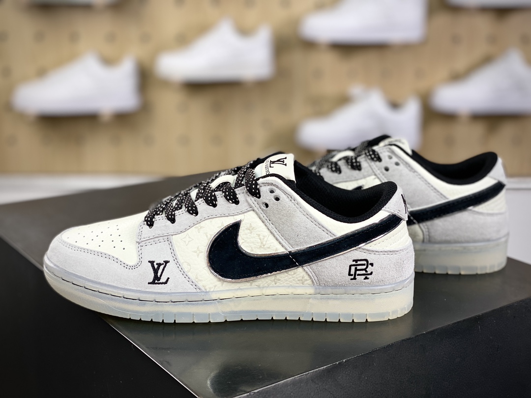 280 Louis Vuitton x Reigning Champ x Nike SB Dunk Low”Wolf Grey/Black/LV Monogram”扣篮板鞋“卫冕冠军狼灰黑LV老花”CR8033-501