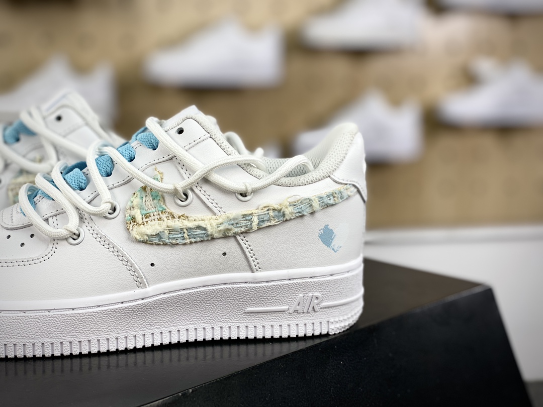 260 耐克Nike Air Force 1'07 Low”White/Blue Tweed”空军一号低帮板鞋“白浅蓝绿编织小香风绑绳”DH9999-223