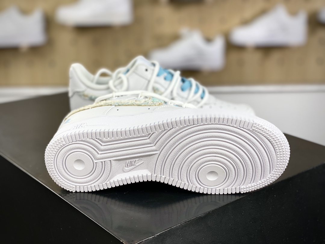 260 耐克Nike Air Force 1'07 Low”White/Blue Tweed”空军一号低帮板鞋“白浅蓝绿编织小香风绑绳”DH9999-223