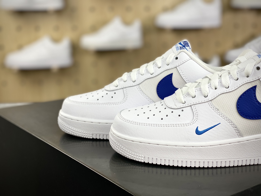 200 耐克Nike Air Force 1’07 Low LV8”Obsidian/Photo Blue”空军一号经典低帮板鞋“皮革白曜石蓝小钩提环”HF3836-100