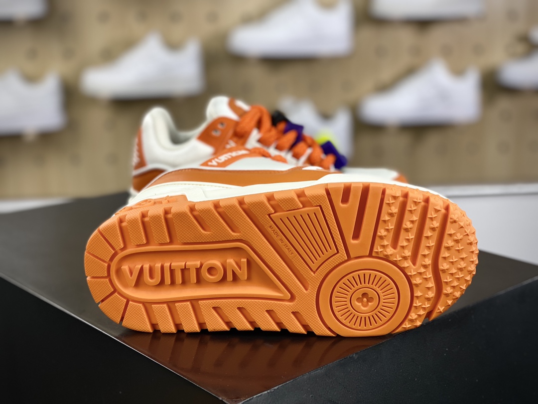 550 LV路易威登Louis Vuitton Trainer Maxi Low Leather Sneaker 面包百搭篮球板鞋“橘白胖丁面包LV”1A88BK