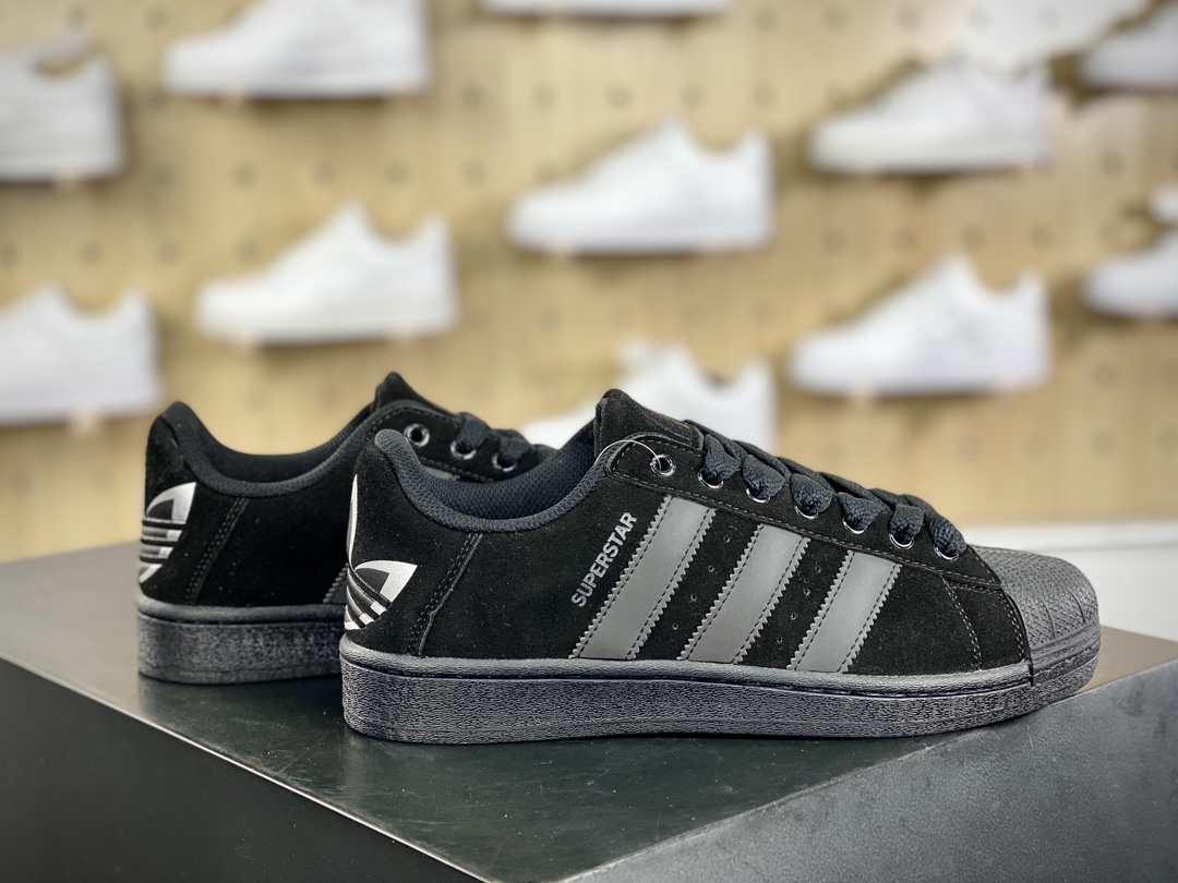 140 三叶草Adidas Originals Superstar经典贝壳头系列板鞋“皮革全黑后跟logo”IF7913