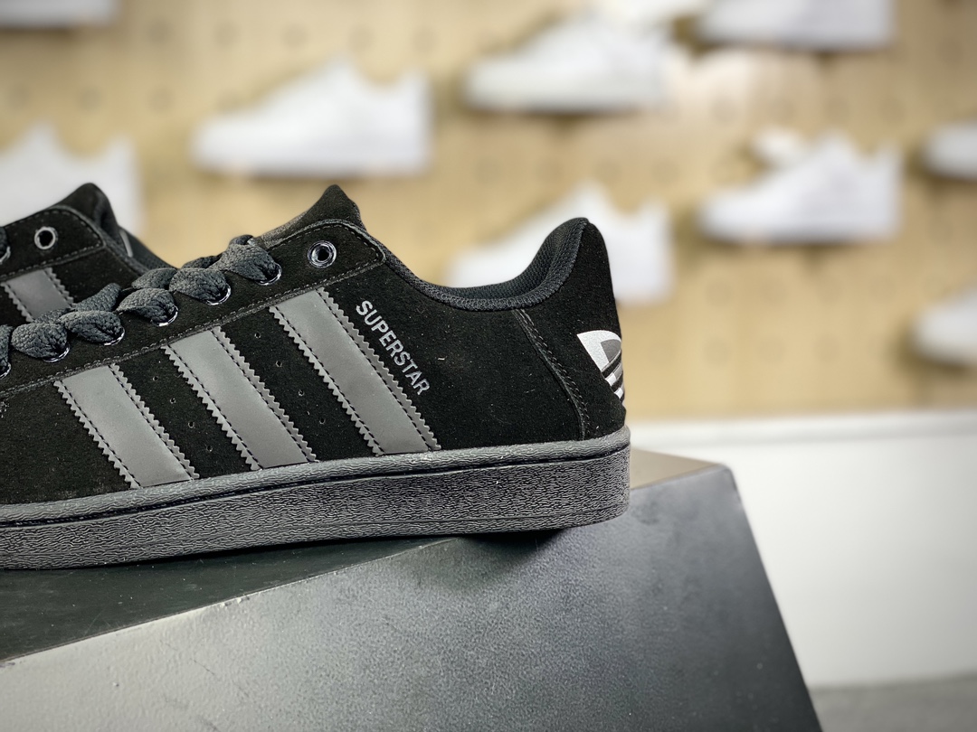 140 三叶草Adidas Originals Superstar经典贝壳头系列板鞋“皮革全黑后跟logo”IF7913