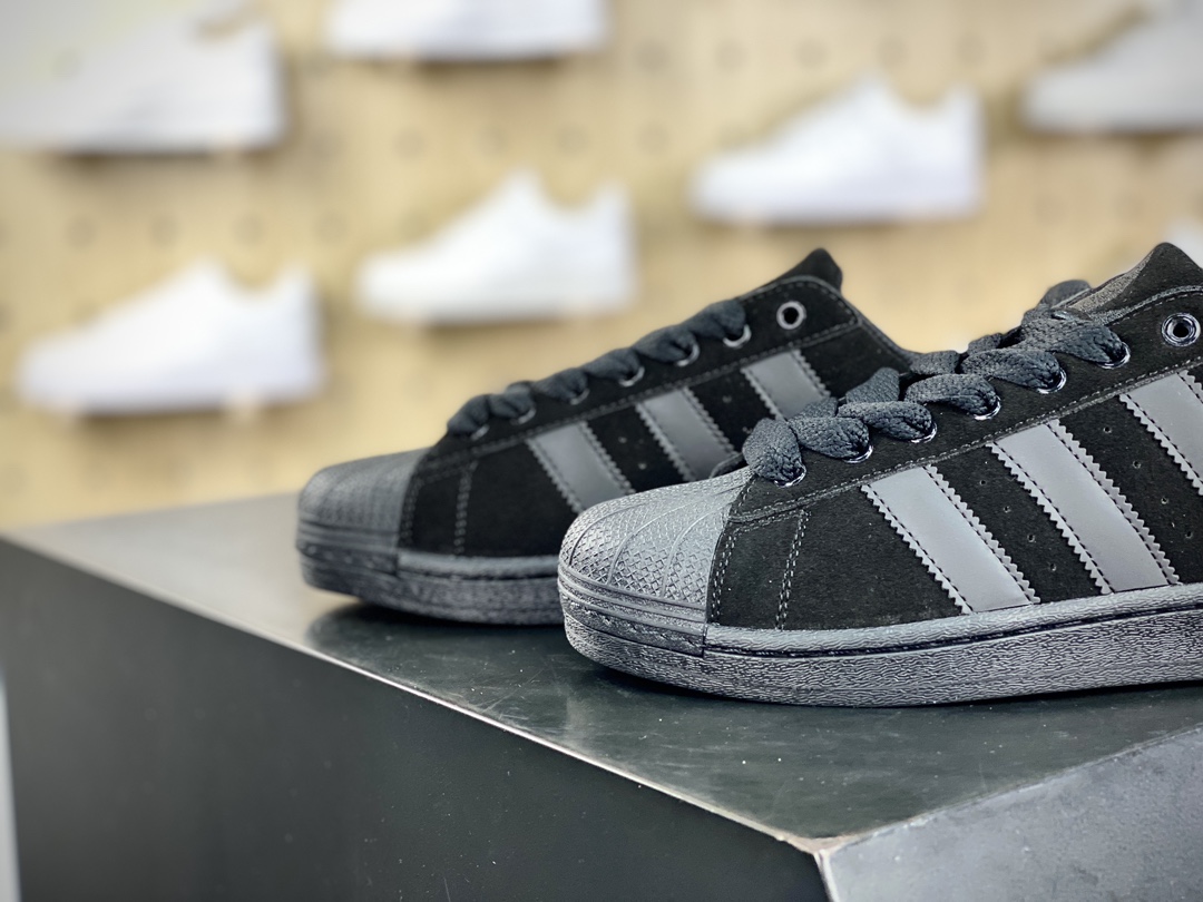 140 三叶草Adidas Originals Superstar经典贝壳头系列板鞋“皮革全黑后跟logo”IF7913