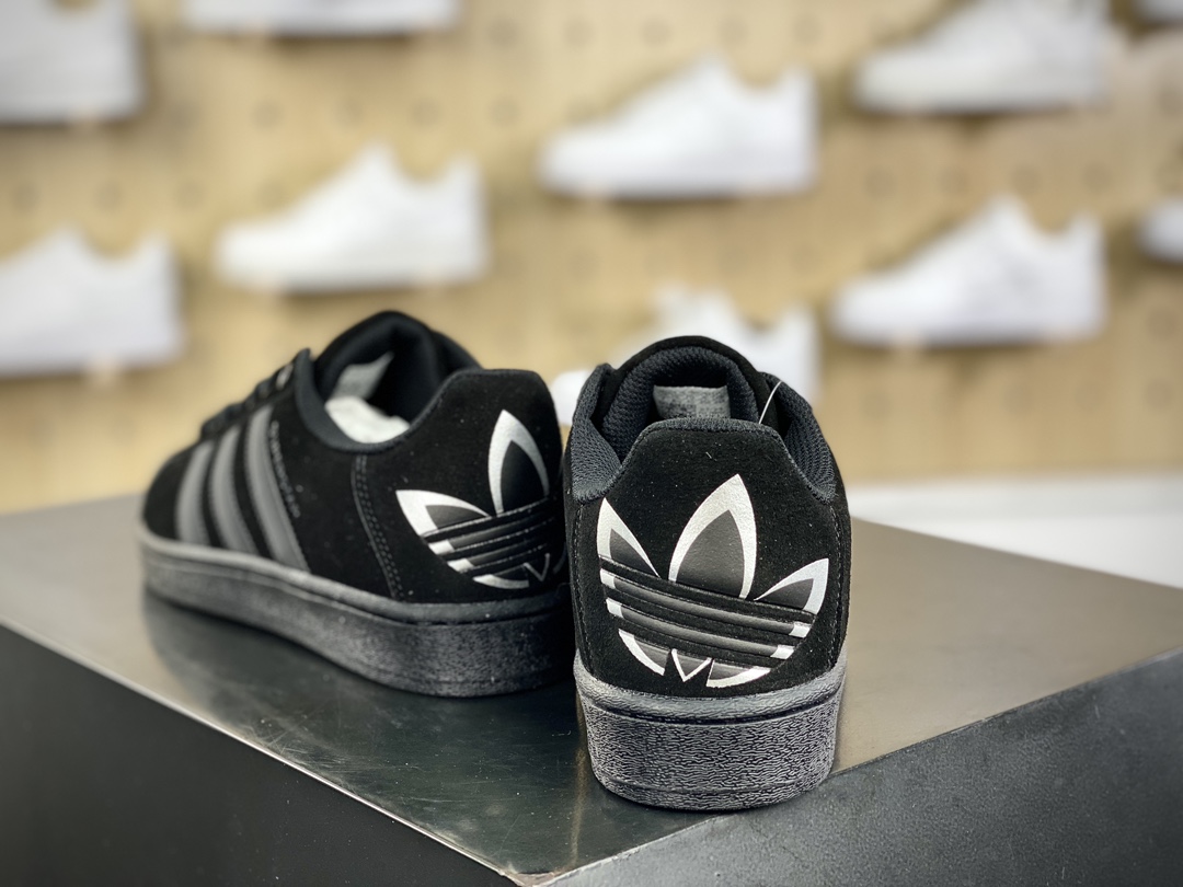 140 三叶草Adidas Originals Superstar经典贝壳头系列板鞋“皮革全黑后跟logo”IF7913