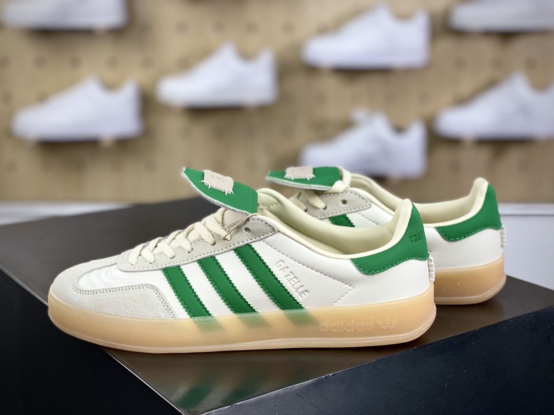 140 阿迪达斯Adidas Gazelle Indoor Trainers 羚羊内训系列低帮板鞋“奶白绿生胶底长鞋舌”ID3518