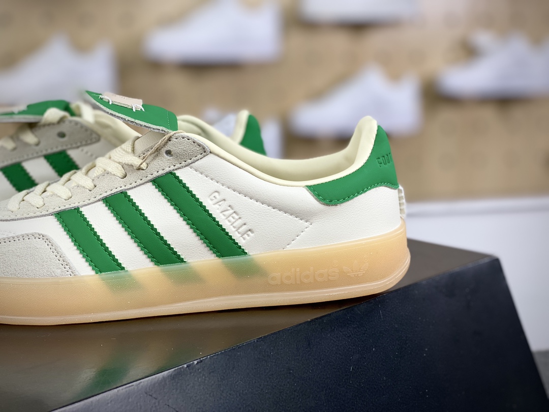 140 阿迪达斯Adidas Gazelle Indoor Trainers 羚羊内训系列低帮板鞋“奶白绿生胶底长鞋舌”ID3518