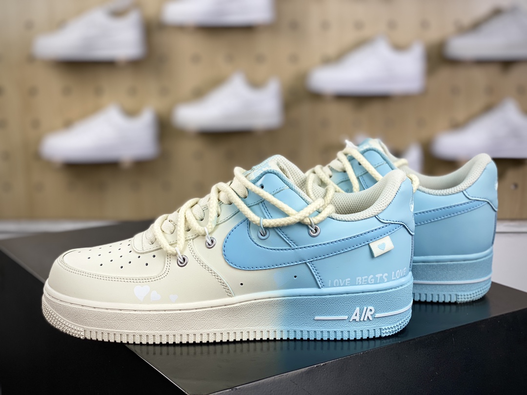 260 耐克Nike Air Force 1'07 Low"Milk White/Light BLue"空军一号板鞋“皮革奶白渐变浅蓝绑绳”DX2340-002