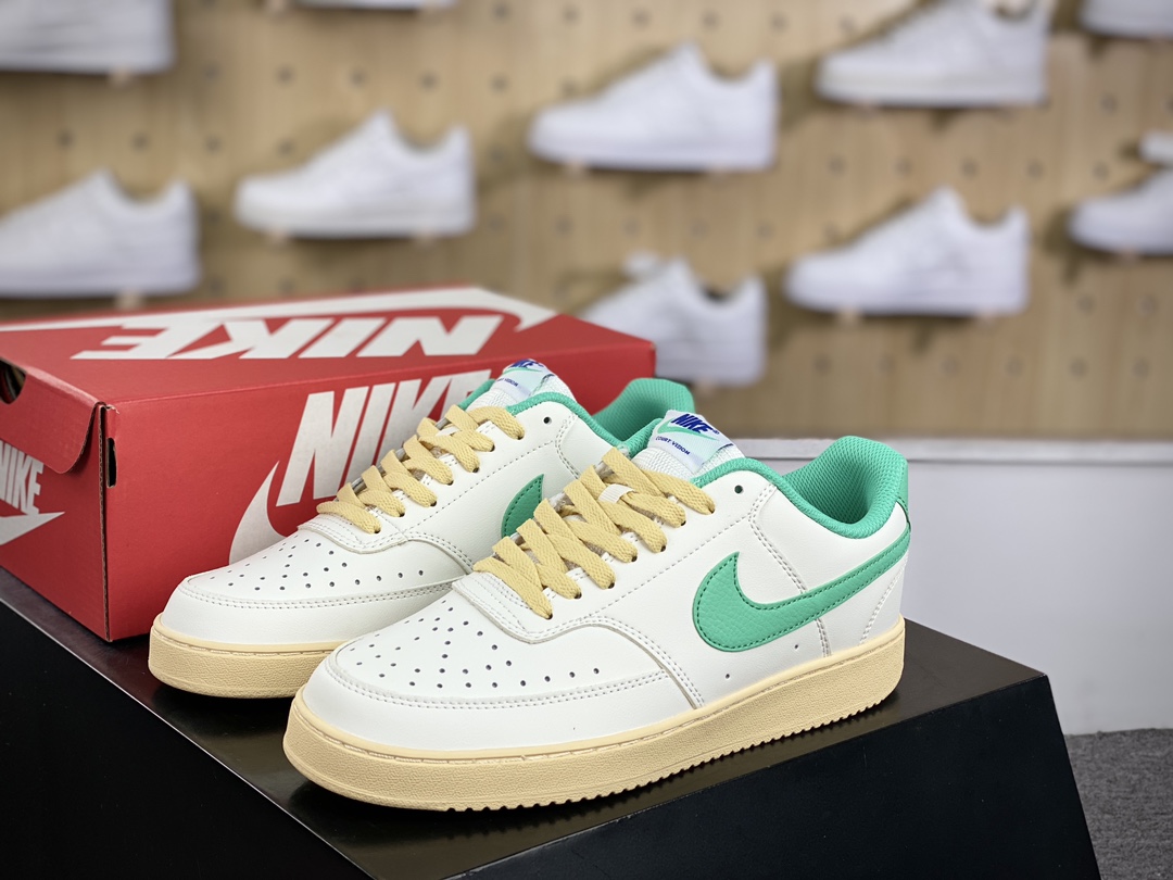 160 耐克Nike Court Vision Low 学院视觉系列休闲运动皮革板鞋“皮革白果绿”FJ5437-133