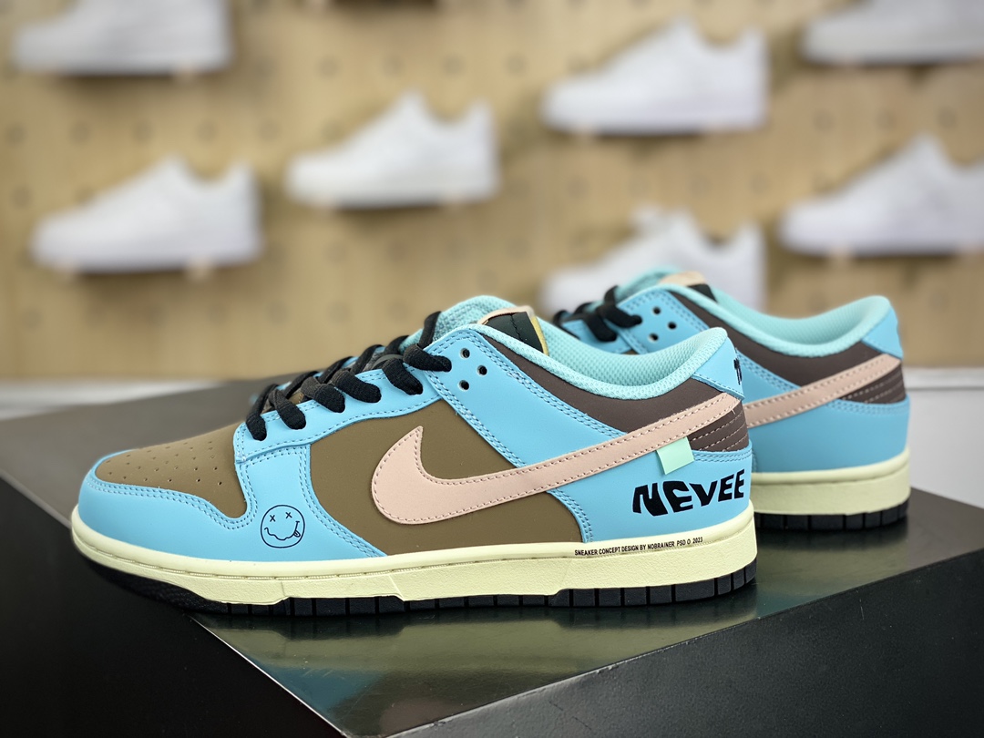 300 耐克Nike SB Dunk Low"Blue brown Smile"扣篮系列低帮板鞋“浅蓝棕黑笑脸涂鸦”MU0232-366