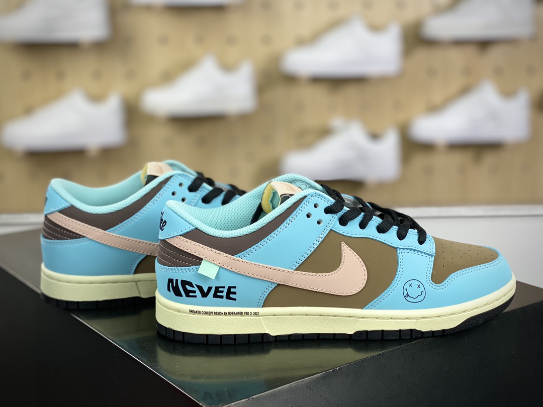 300 耐克Nike SB Dunk Low"Blue brown Smile"扣篮系列低帮板鞋“浅蓝棕黑笑脸涂鸦”MU0232-366