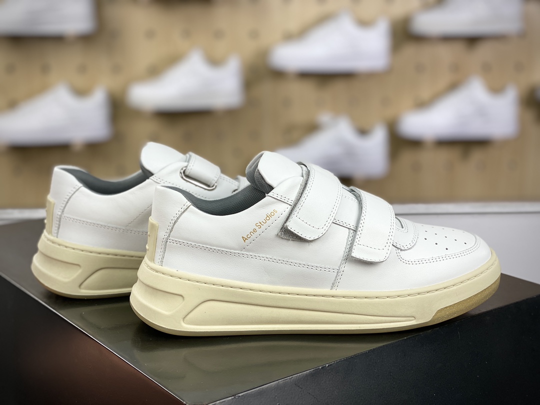 350 Acne Studios Steffey Velcro Strap Sneakers 维可搭扣系列低帮运动鞋“皮革白金米黄”BD0244-100