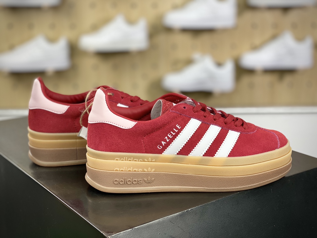 180 阿迪达斯Adidas Originals Gazelle Bold W 羚羊松糕系列复古板鞋“翻毛红粉白生胶底”ID6997