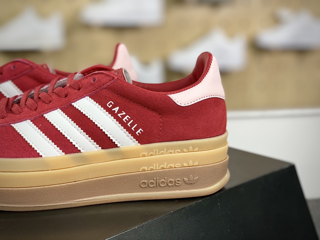 180 阿迪达斯Adidas Originals Gazelle Bold W 羚羊松糕系列复古板鞋“翻毛红粉白生胶底”ID6997