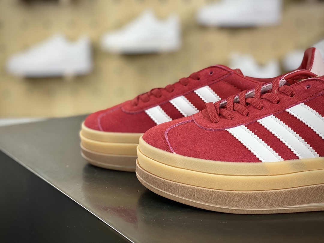 180 阿迪达斯Adidas Originals Gazelle Bold W 羚羊松糕系列复古板鞋“翻毛红粉白生胶底”ID6997