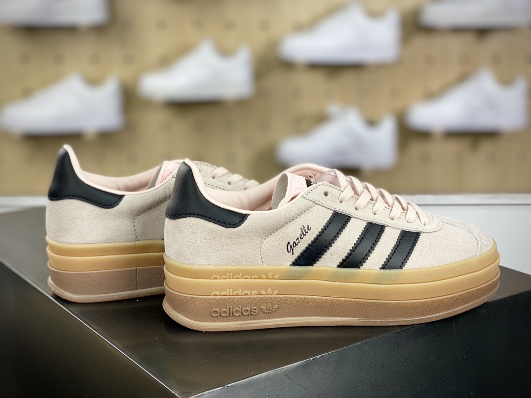 180 阿迪达斯Adidas Originals Gazelle Bold W 羚羊松糕板鞋“翻毛胭脂粉黑生胶底”IE0429