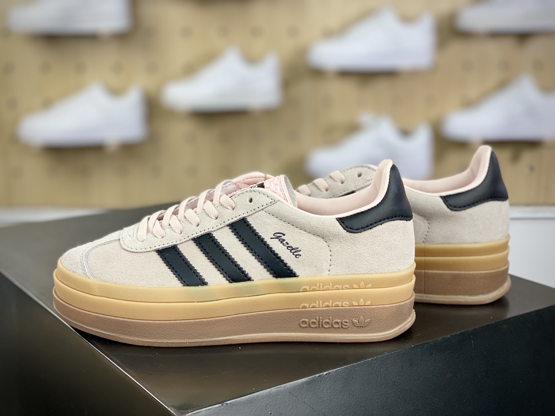 180 阿迪达斯Adidas Originals Gazelle Bold W 羚羊松糕板鞋“翻毛胭脂粉黑生胶底”IE0429