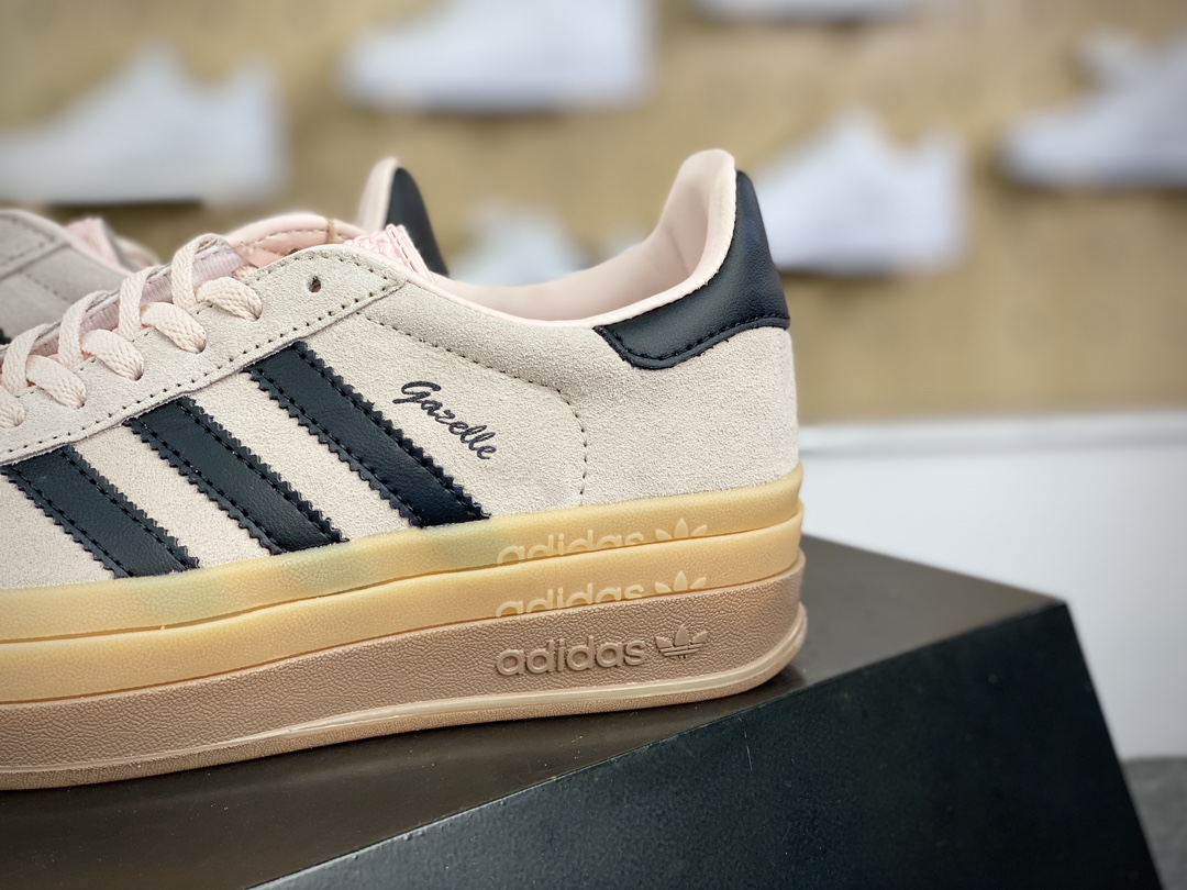 180 阿迪达斯Adidas Originals Gazelle Bold W 羚羊松糕板鞋“翻毛胭脂粉黑生胶底”IE0429