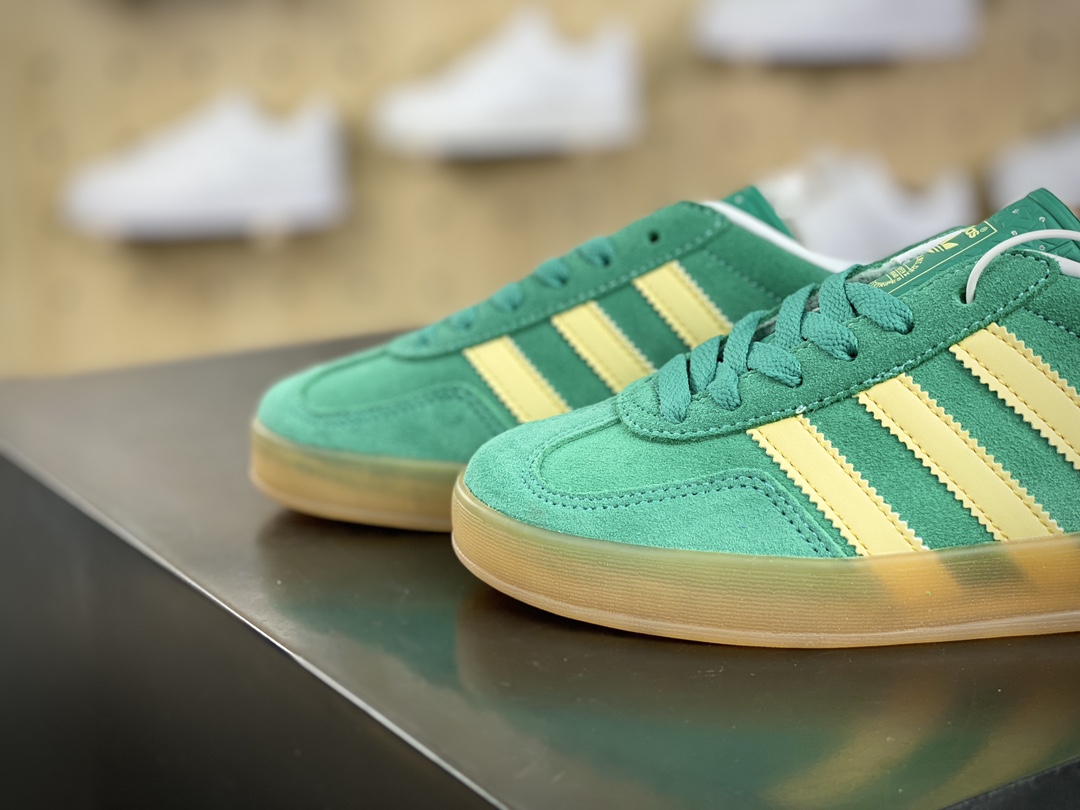 160 阿迪达斯Adidas Gazelle Indoor Trainers 羚羊内训系列低帮板鞋“麂皮绿浅黄生胶底”IH7500