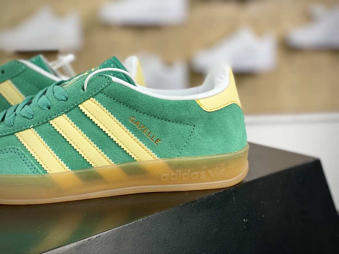 160 阿迪达斯Adidas Gazelle Indoor Trainers 羚羊内训系列低帮板鞋“麂皮绿浅黄生胶底”IH7500