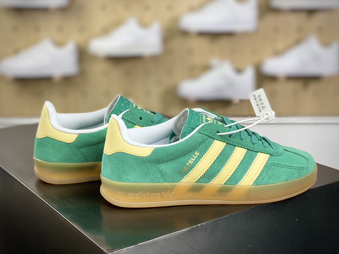 160 阿迪达斯Adidas Gazelle Indoor Trainers 羚羊内训系列低帮板鞋“麂皮绿浅黄生胶底”IH7500