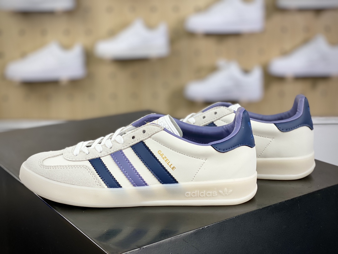 200 阿迪达斯Adidas Gazelle Indoor Trainers 羚羊内训系列低帮复古板鞋“米白冰晶雾灰紫”IG1643