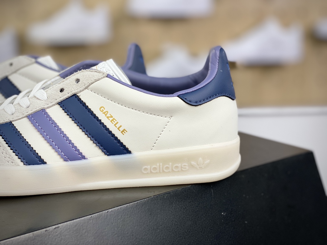 200 阿迪达斯Adidas Gazelle Indoor Trainers 羚羊内训系列低帮复古板鞋“米白冰晶雾灰紫”IG1643