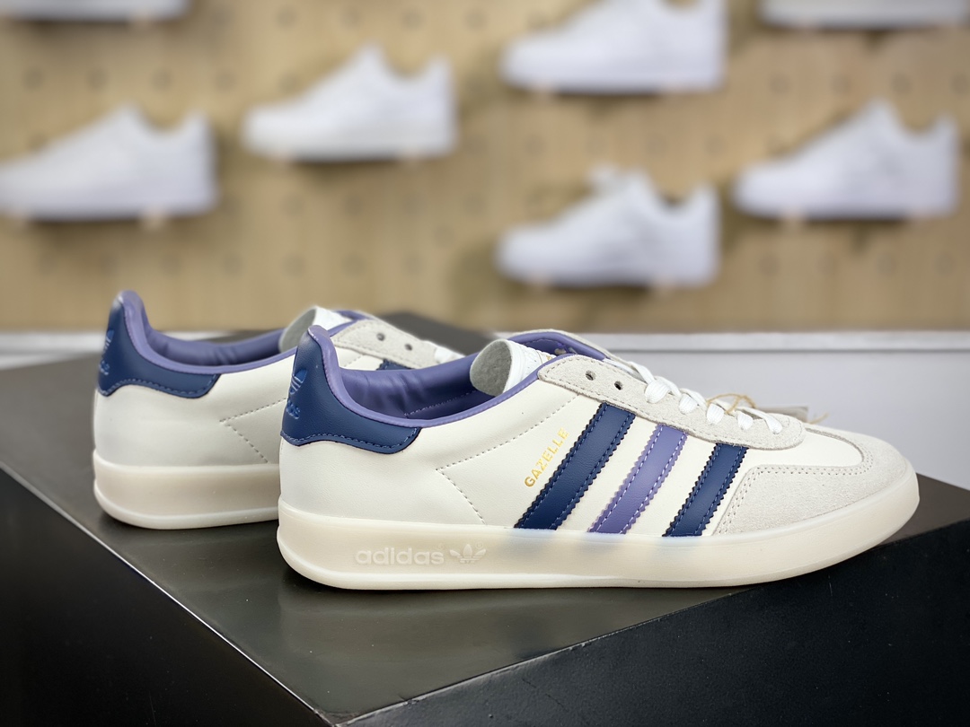 200 阿迪达斯Adidas Gazelle Indoor Trainers 羚羊内训系列低帮复古板鞋“米白冰晶雾灰紫”IG1643