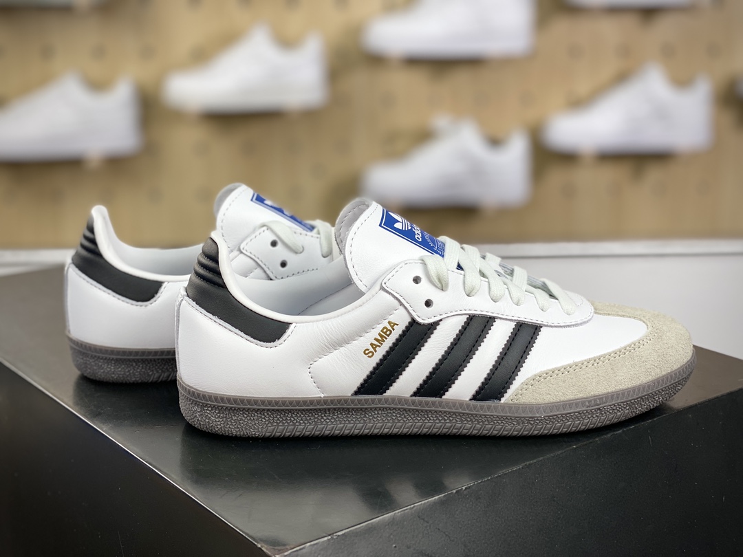 220 阿迪达斯/三叶草Adidas Originals Samba Vegan OG桑巴舞系列板鞋“皮革白黑浅灰金焦糖底”B75806